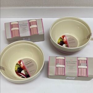 NWT set of Pink/tan Ramekins and Matching Bowls